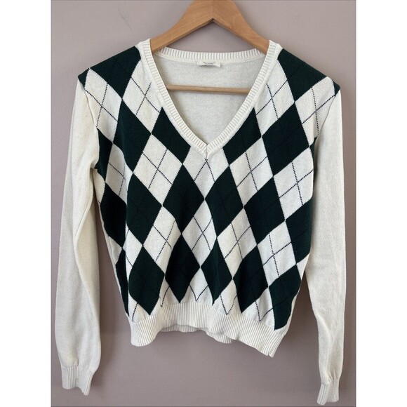 John Galt Women’s Green Beige Checkered Sweater Size Small - Picture 1 of 7